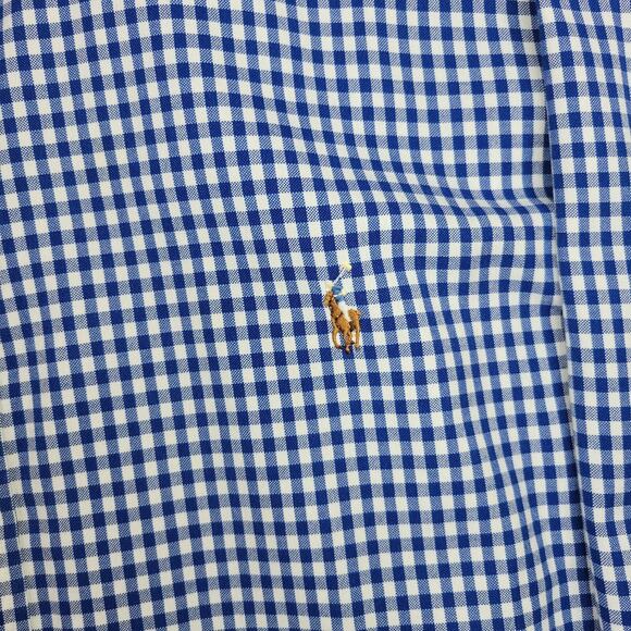 Ralph Lauren Shirt Men 3XB Flesh Pony Plaid Gingham White Blue Long Sleeve - Picture 2 of 7